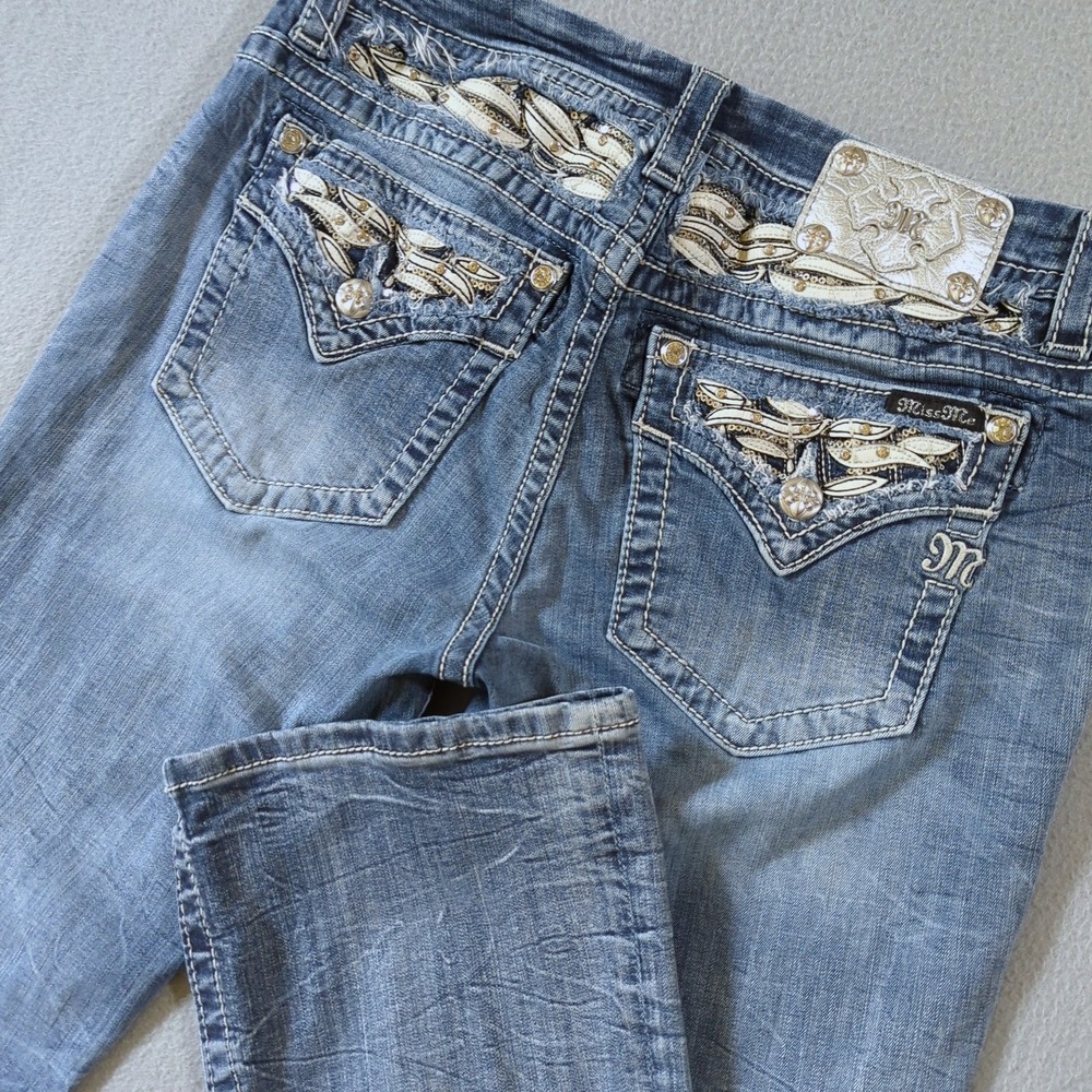 Miss Me Signature Boot Jeans Womens 31 (32x31) Blue Embroidered Bootcut Denim